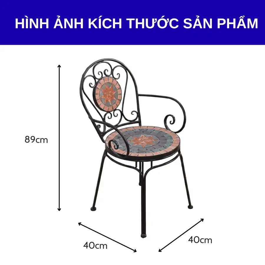 Kích thước ghế sắt mặt đá Mosaic