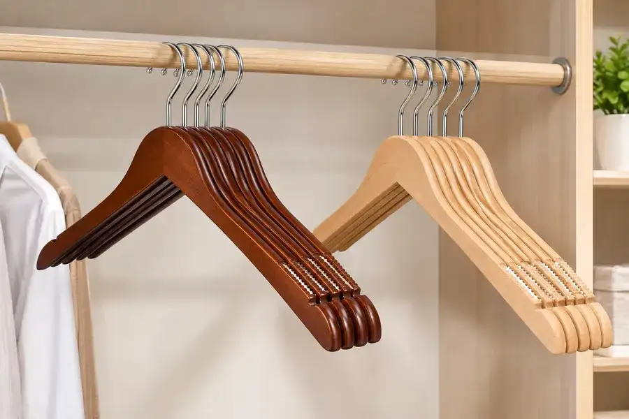 Mắc treo quần áo gỗ có chống trơn trượt 2 màu nâu và vàng