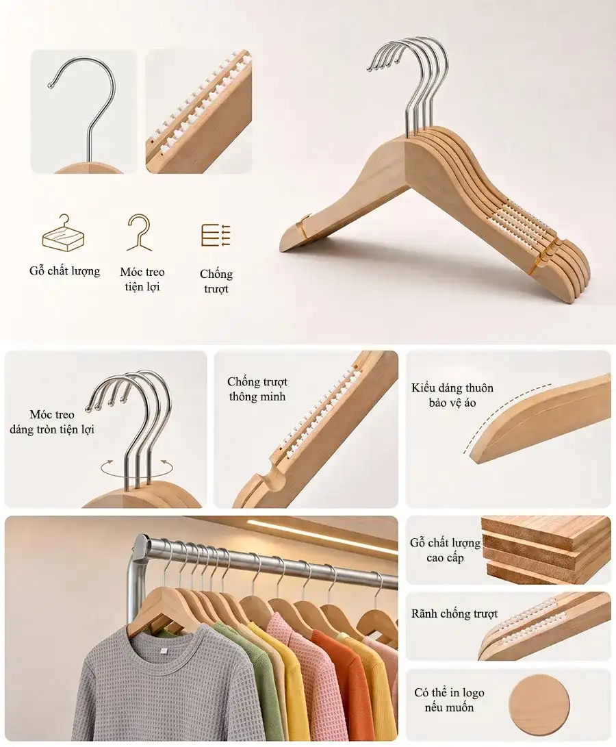 Đặc điểm mắc áo gỗ có đệm chống trượt