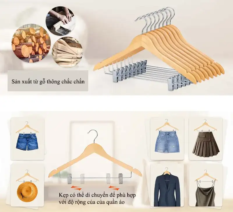 Mẫu móc phơi quần áo sản xuất từ gỗ thông