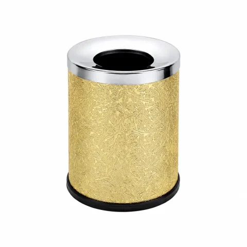 Sọt rác không nắp bọc giả da vân hoa vàng