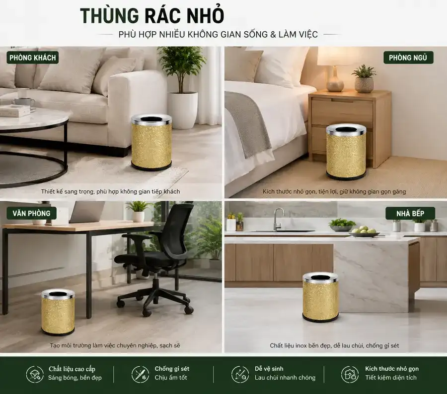 Sọt rác nhỏ không nắp sử dụng ở nhiều không gian